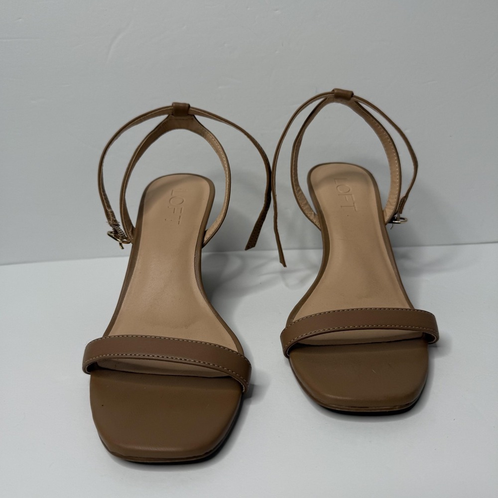 LOFT Wedge Sandals Womens 6 Medium Brown Strappy Square Toe Buckle Ankle Heels